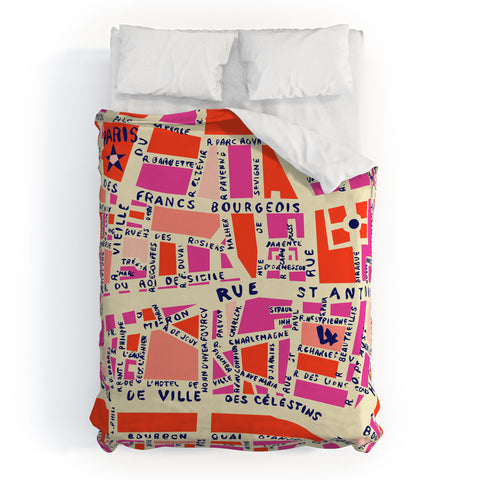 Holli Zollinger Paris Map Pink Duvet Cover
